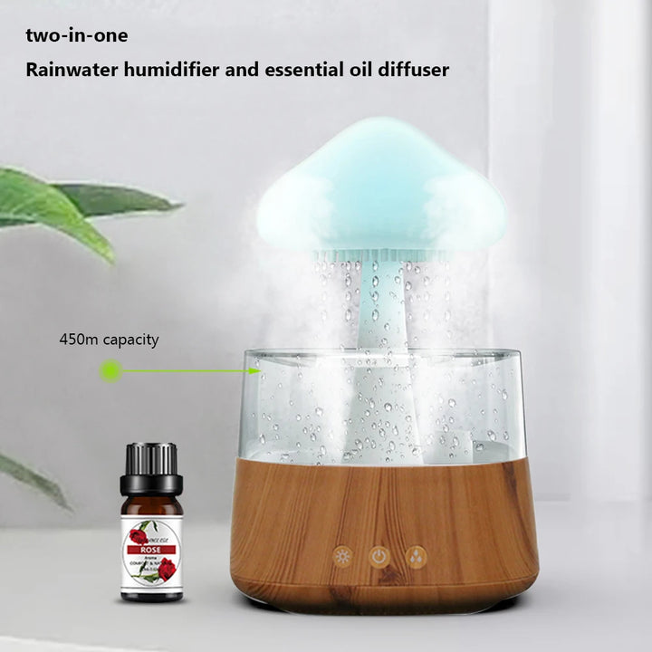 Mushroom Rain Cloud Night Light Humidifier with Raining Water Drop Sound Colorful Led Light Essential Oil Diffuser Aromatherapy
